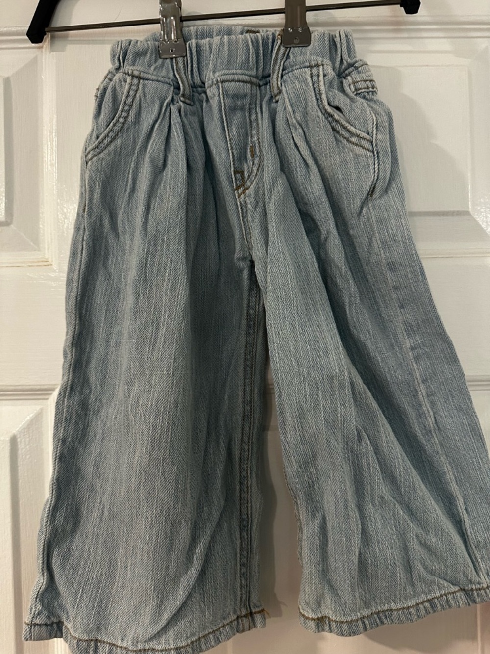 Kids Light Wash Wide-Leg Denim Jeans - Light Blue